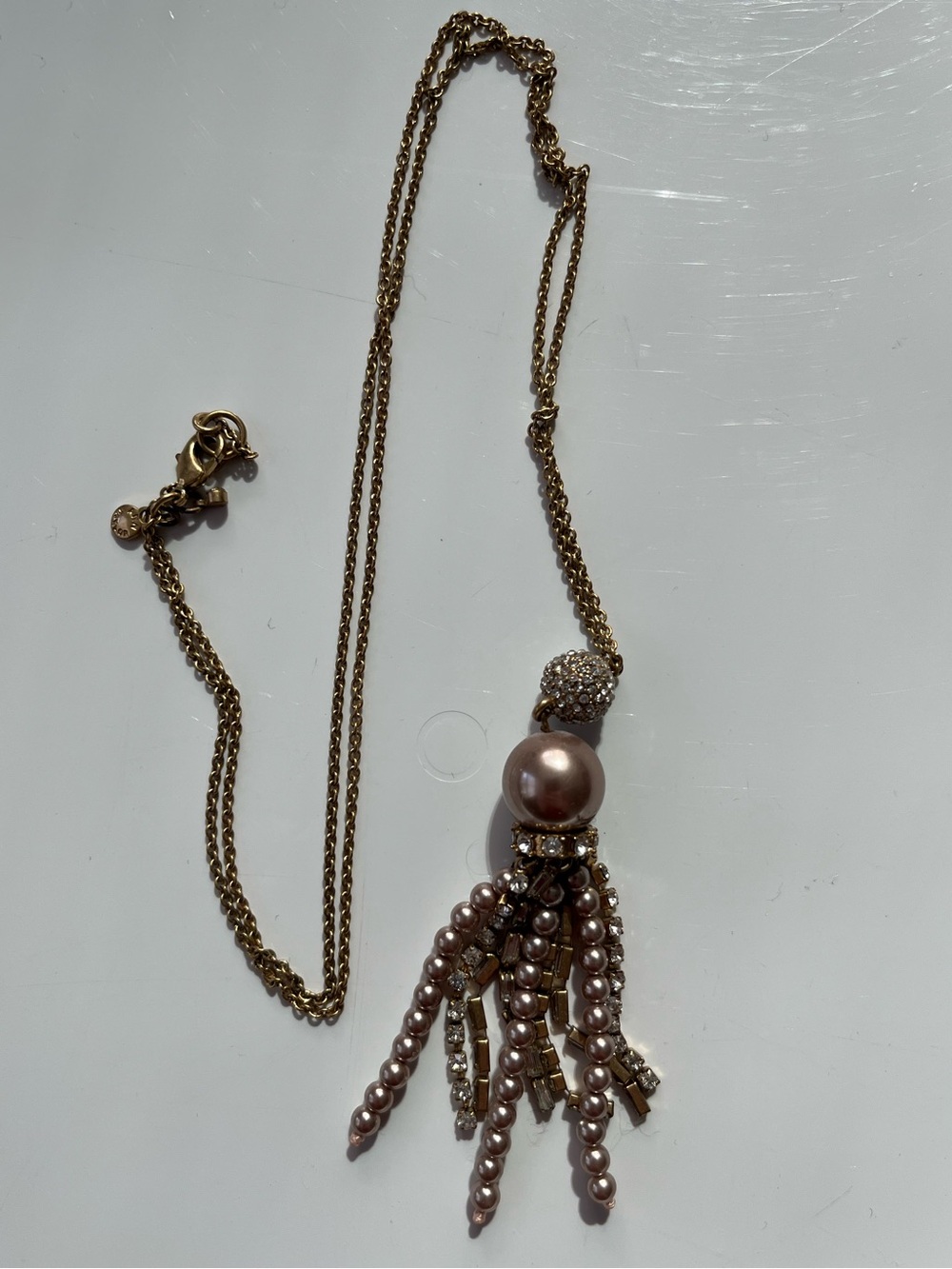 Ann Taylor Gold-Tone Faux Pearl & Rhinestone Tassel Pendant Necklace